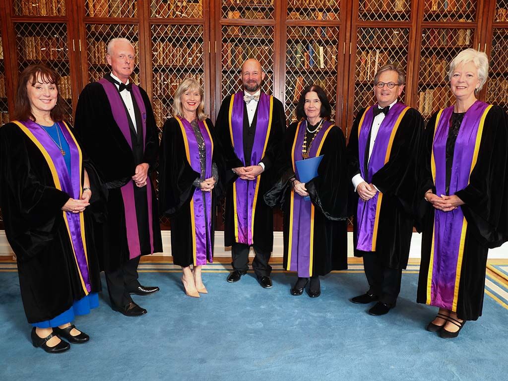 Newly conferred honorary fellows with dean of the faculty of public health medicine